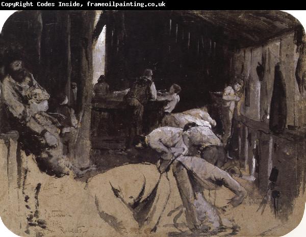 Tom roberts First sketch for Shearing the Rams